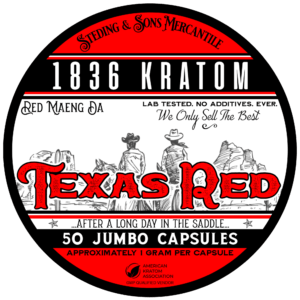 1836 Kratom Texas Red - 50 Capsule Tin FRONT