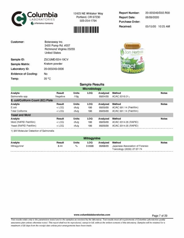 Zion Herbals Extract Capsule 5 ct Lab Test