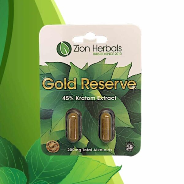 Zion Herbals Gold Reserve Kratom Extract Capsules 2 ct. Front Whole Earth Gifts