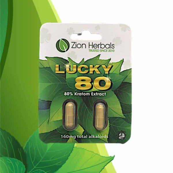 Zion Herbals Lucky 80 Kratom Extract Capsules 2 ct. Front Whole Earth Gifts