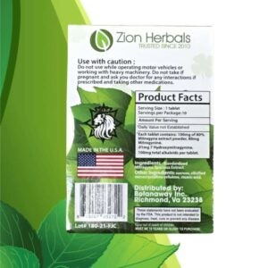 Zion Herbals Lucky 80 Kratom Extract Tablets 10 pack (back)