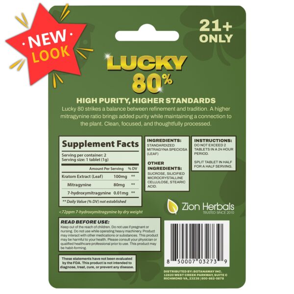 Zion Herbals Lucky 80 Kratom Extract Tablets 10 pack