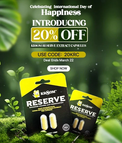 Enjoy An Instant 20% Off Our Latest Product: KR8OM Reserve Extract Capsules! Apply Code: 20KRC at Checkout {Add (Shop Now) Button} Deal Ends March 22.